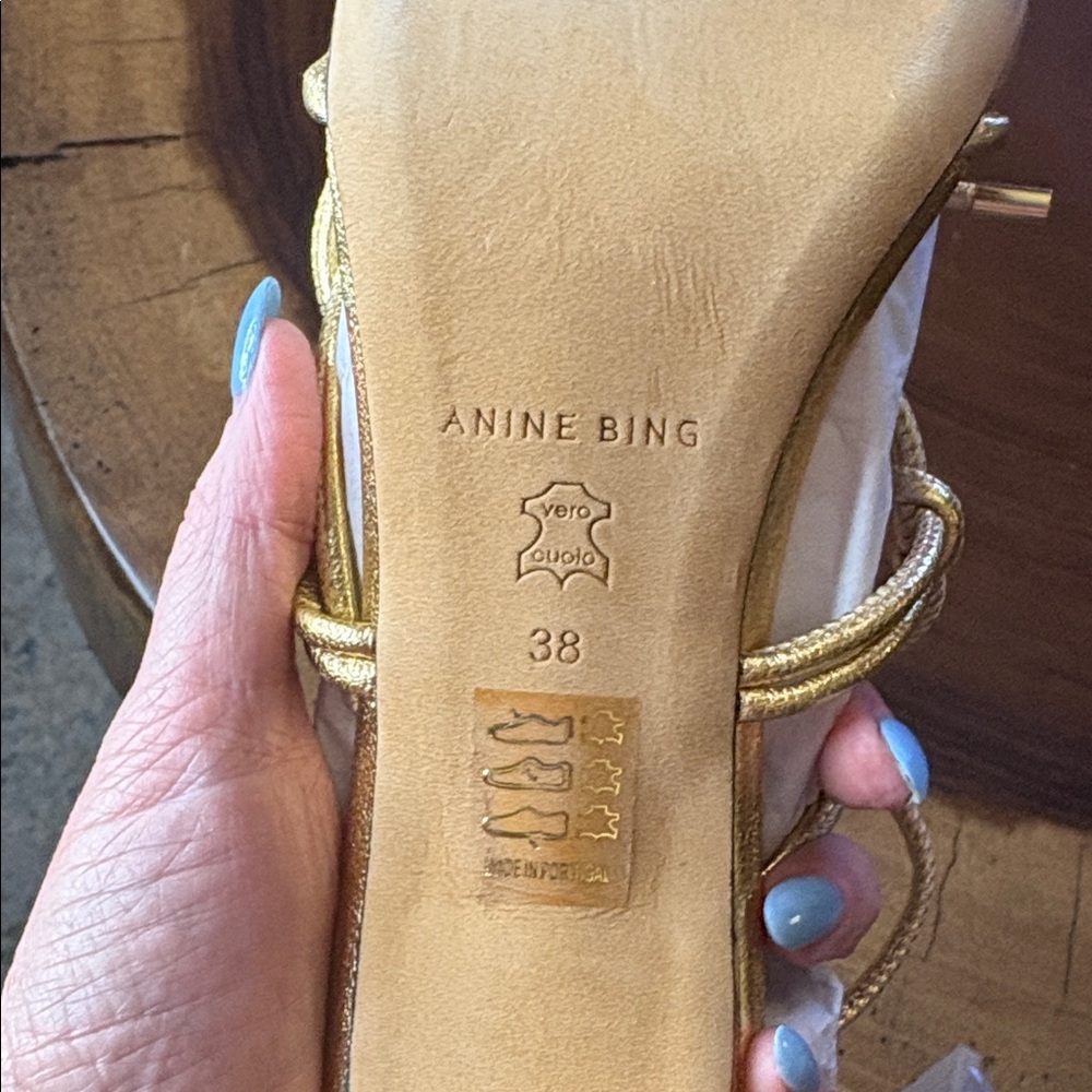 Anine Bing Graham Ankle Wrap Gold Sandals Size 38 - Picture 11 of 11